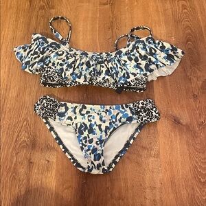 Splendid slightly wornGirls Blue White Black Printed Two-Piece Swim Set